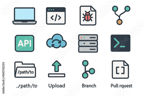 Tech icons: coding, api, cloud, database, path, upload, branch, pull request