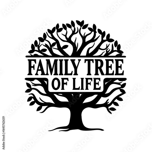 Family Tree of Life Silhouette Image with Branches and Leaves Symbolism
