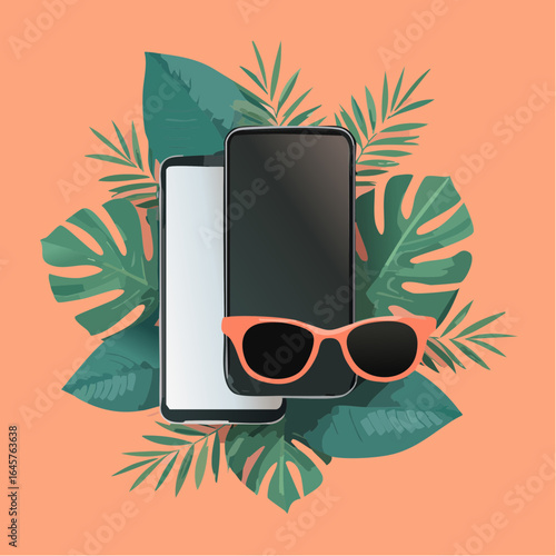 Smartphone and beachfront accessories on light background
1