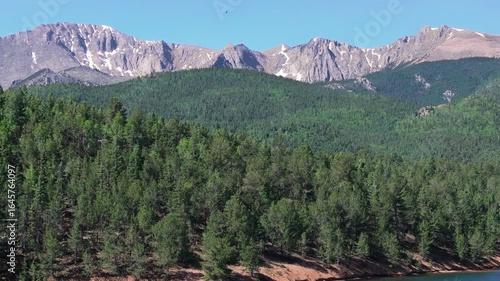 Epic Colorado mountain landscape with lake aerial perspective