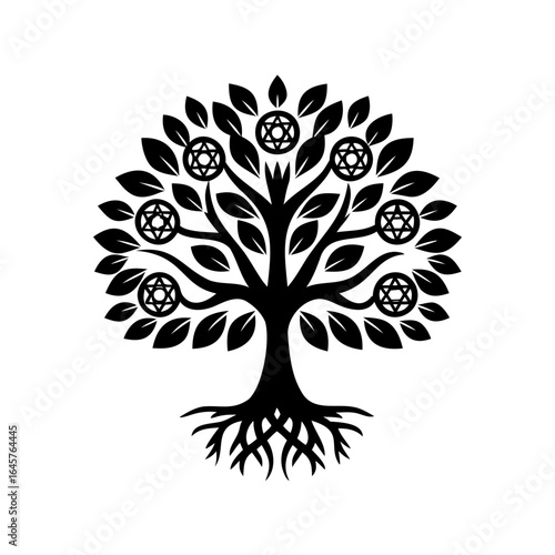 Tree of life with Star of David symbols, symbolic growth and heritage