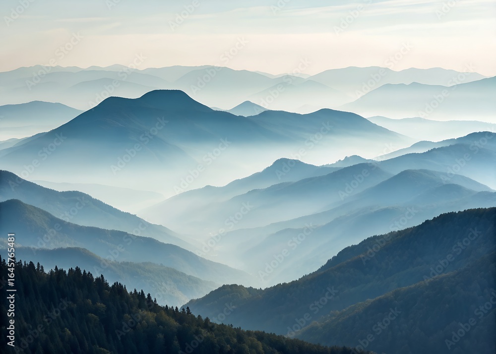 Fototapeta premium Blurred mountain landscape view from high elevation.