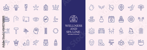 Wellness   line icons set. Editable stroke .Vector illustration.