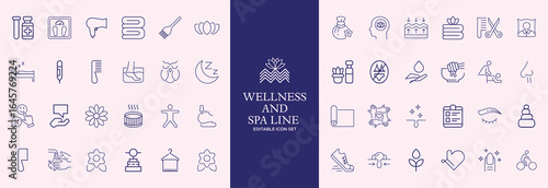 Wellness   line icons set. Editable stroke .Vector illustration.