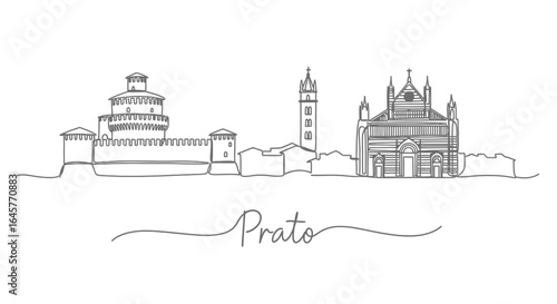 Prato Italy Skyline with Line Art, and Landmark.