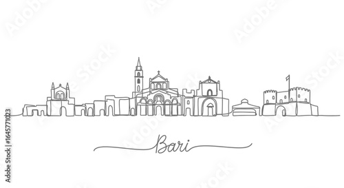Bari Skyline Line Art with Italy Landmark.