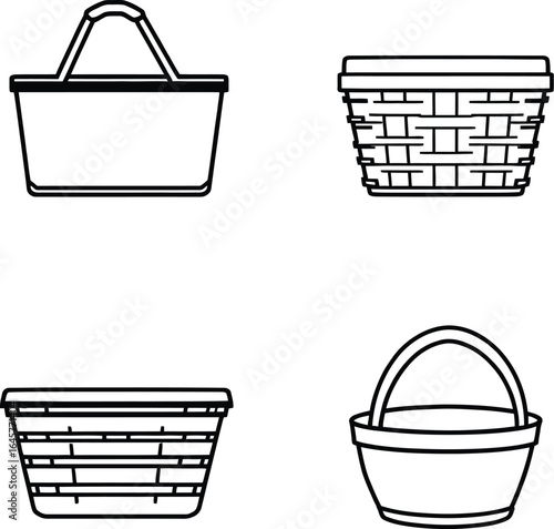 Illustration of four different basket outlines with varying shapes and handle configurations