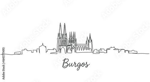 Burgos Skyline Minimal with Cathedral, Spain, and Single Line.