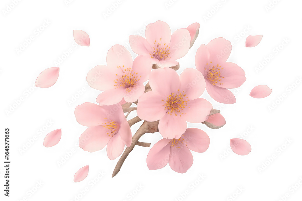 Obraz premium Delicate pink cherry blossoms falling petals isolated on transparent background