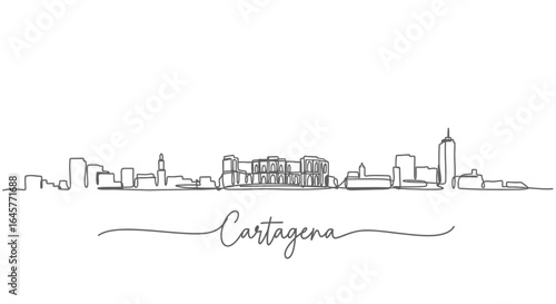 Cartagena Skyline with Cityscape, Line Art, and Colombia.