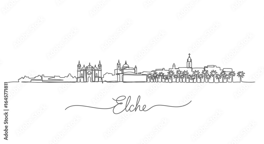 Fototapeta premium Elche Spain Skyline Minimalist line art.