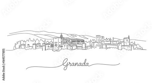 Granada Skyline Minimalist vector city line.