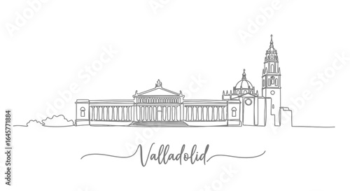 Valladolid skyline with Spain Line art Landmark.