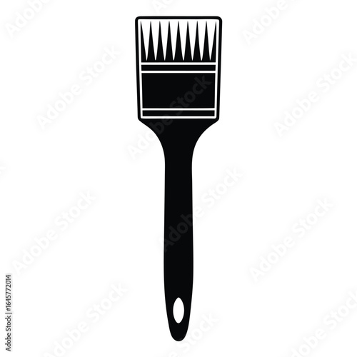 Black silhouette of a paint brush with bristles and a handle on a white background paintbrush