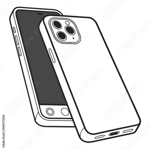 Black and white illustration of a smartphone mobile phone