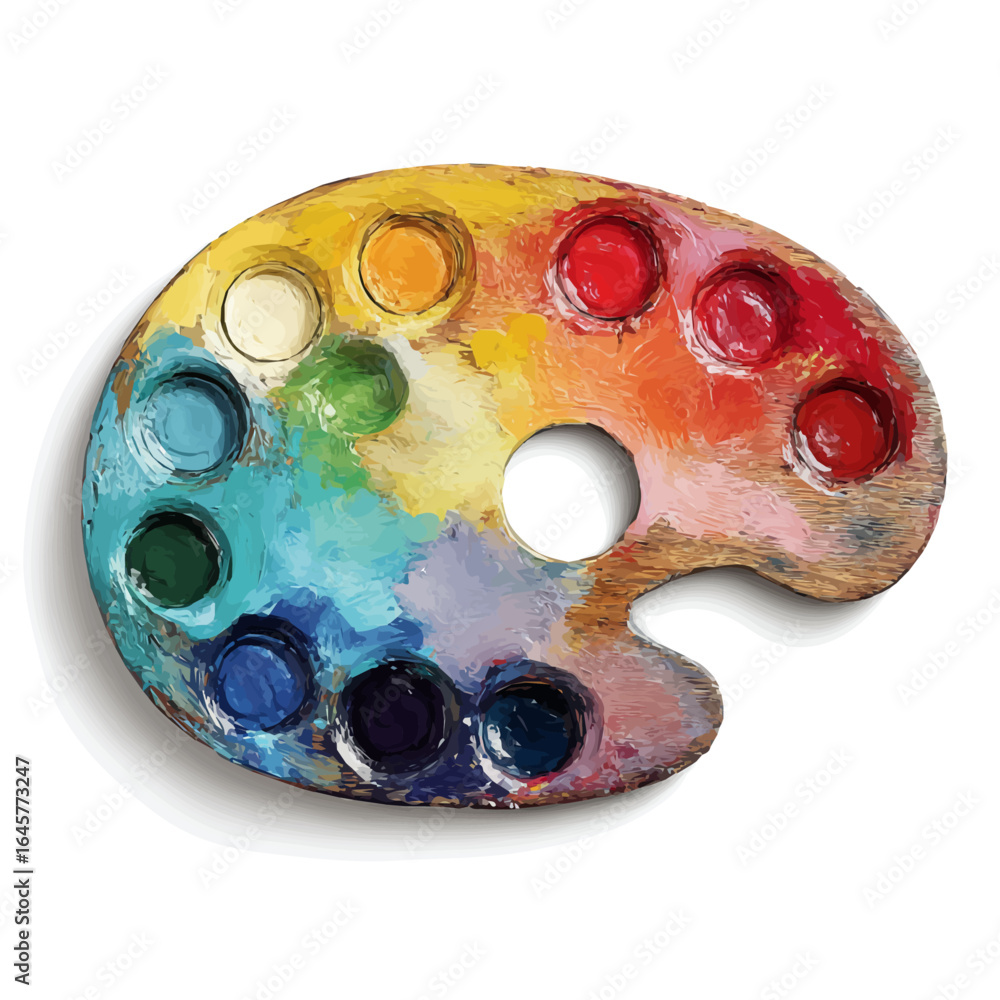 Painters Palette in watercolor style, vector illustration, isolated on white background.