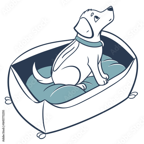 White dog resting in blue pet bed cushion