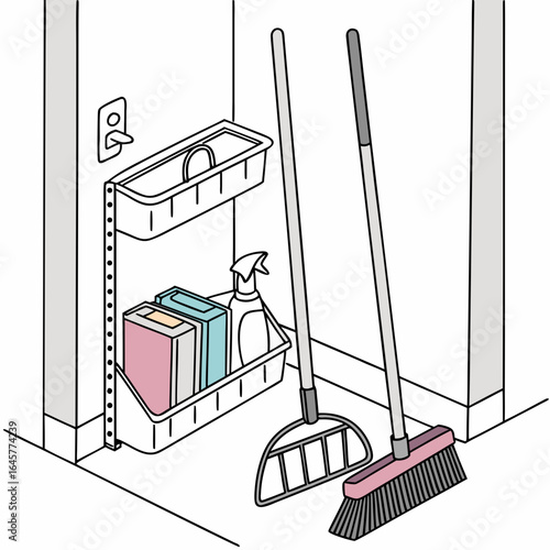 Cleaning tools and supplies organizer broom dustpan