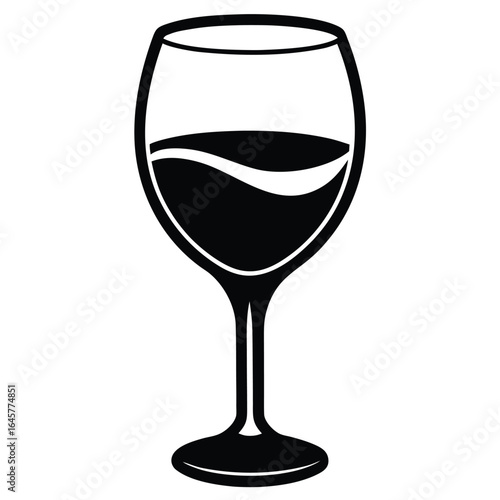 Black Silhouette of a Wine Glass Filled with Red Wine on a White Background drink beverage