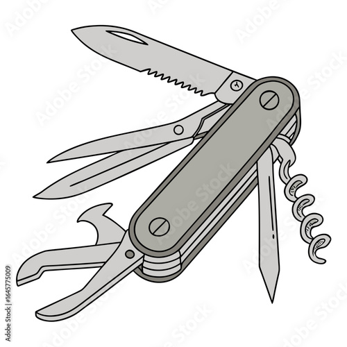 Gray multi tool with open blades pocket knife swiss army knife