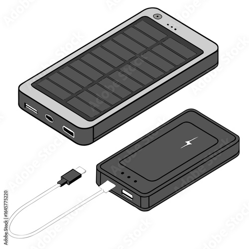 Silver solar power bank black charging device portable charger