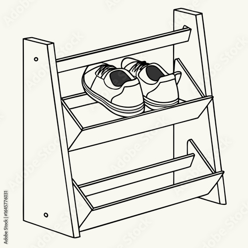 Three tier shoe rack with white sneakers footwear storage