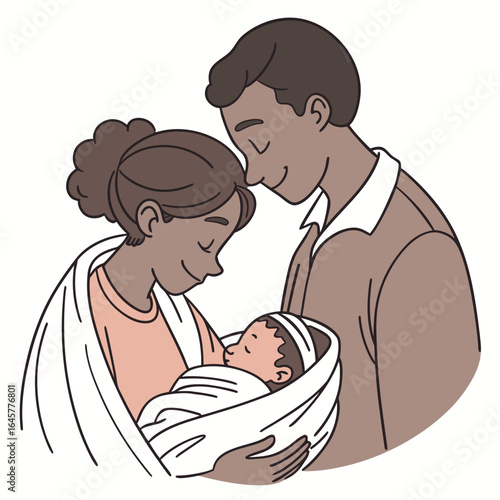 Parents holding newborn baby wrapped in blanket family