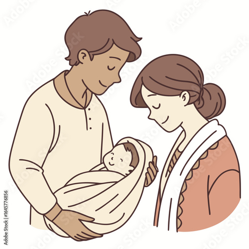 Loving parents holding newborn baby family