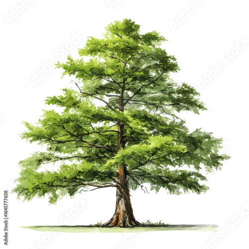 Watercolor vector illustration of Bald Cypress Tree, isolated on white background.