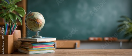 The Globe on a Pile of Books in a Classroom
