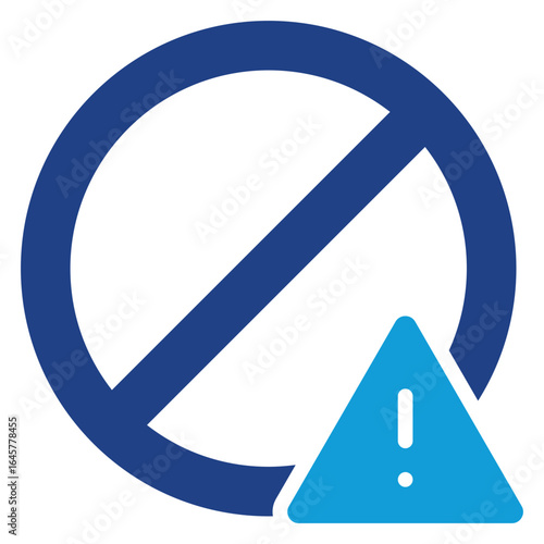 Prohibited Alert Glyph Blue Silhouette Icon Design Vector - Prohibited sign with warning triangle, representing restriction, ban, or hazard alert