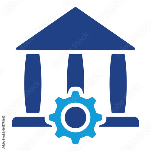 Government Settings Glyph Blue Silhouette Icon Design Vector - Government building with gear, representing public administration, policy management, or system governance