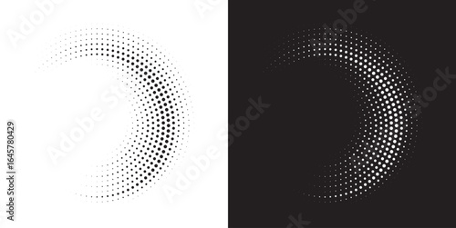 Halftone gradient. Dotted gradient, smooth dots spraying and halftones dot background seamless horizontal geometric pattern vector template set modern circle background.