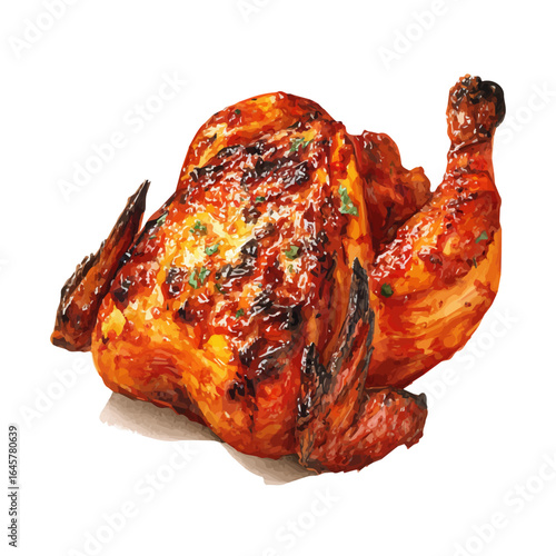 Tandoori Chicken, watercolor painting, vector illustration, isolated on a white background.