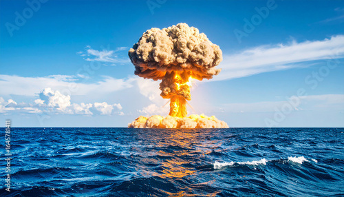 Hongo de una explosion de bomba atomica explotando sobre el mar en el dia internacional contra los ensayos nucleares
