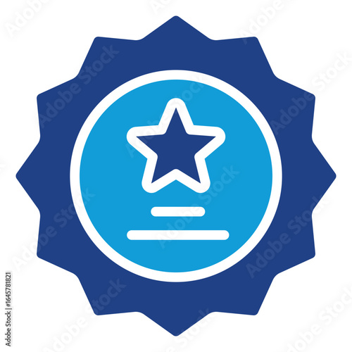 Star Medal Glyph Blue Silhouette Icon Design Vector - star inside a badge representing outstanding performance or excellence. Suitable for merit, rating, or performance evaluation themes
