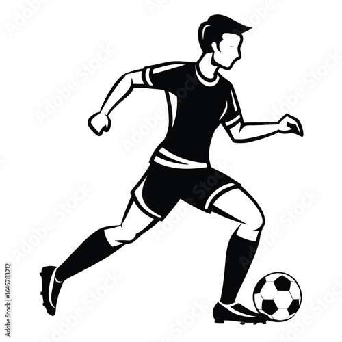 Stylized Black Silhouette of a Male Soccer Player Kicking a Ball on a White Background football