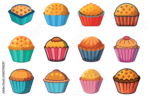set of colourful cupcakes