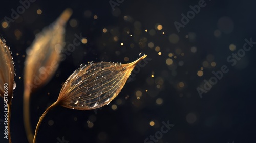 Dewy Leaves with Sparkling Water Droplets and Elegant Background