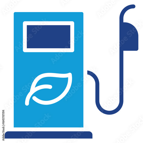 Biofuel Pump Glyph Blue Silhouette Icon Design Vector - Fuel pump with leaf, symbolizing alternative eco-friendly fuel such as biodiesel or ethanol