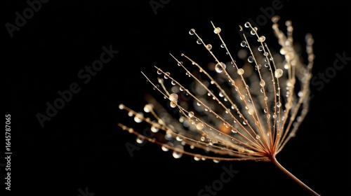 Delicate Seed with Water Drops on Dark Background