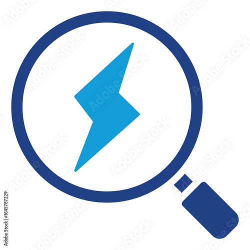 Energy Audit Glyph Blue Silhouette Icon Design Vector - Magnifying glass with a lightning symbol, representing analysis and optimization of energy usage