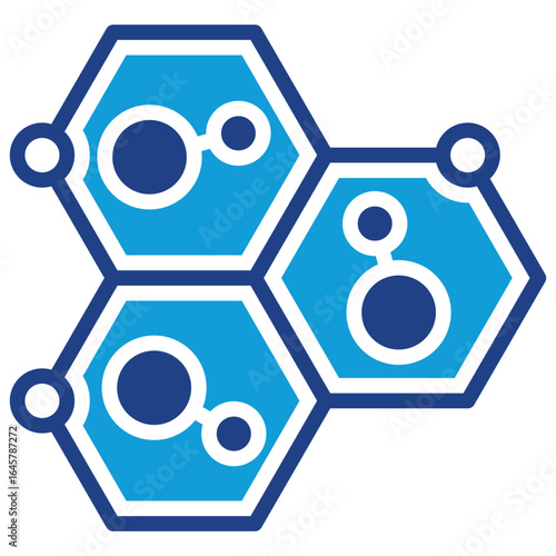 Molecular Green Tech Glyph Blue Silhouette Icon Design Vector - Hexagonal molecular structure with connected dots symbolizing eco-friendly biotechnology and chemical innovation