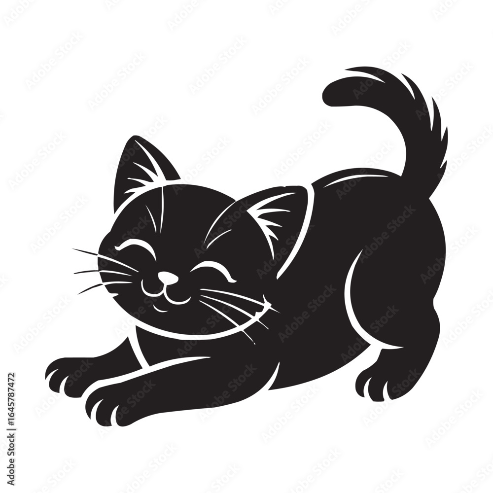 Obraz premium Cute Stretching Kitten Silhouette Vector Illustration