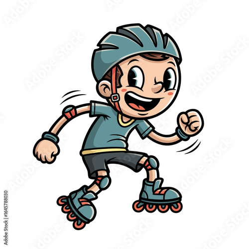 Happy Child Roller Skating Cartoon Illustration