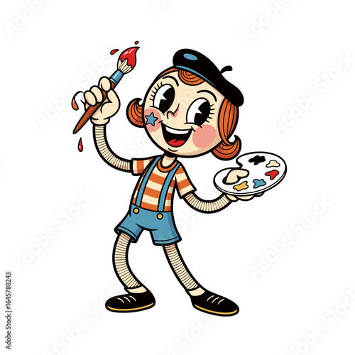 Joyful Cartoon Girl Artist Painting
