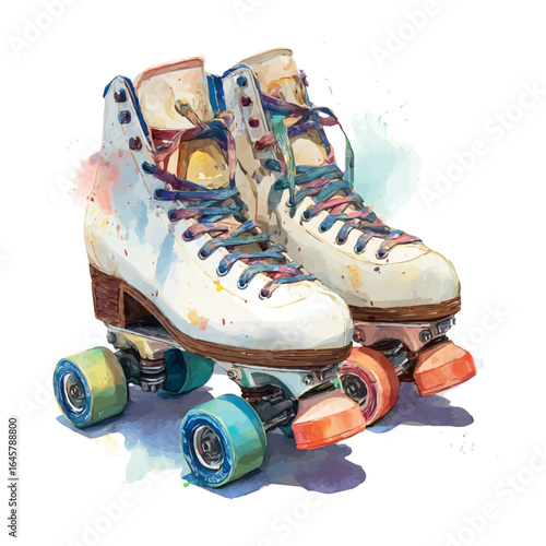 Roller Skates, watercolor painting, vector illustration, isolated on a white background.