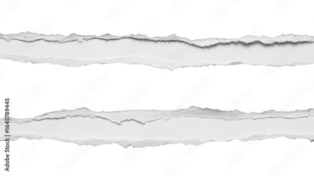 Fototapeta premium Two horizontal torn paper edges on a transparent background creating a textured overlay effect