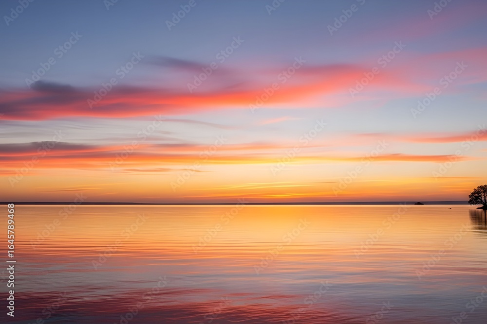 Fototapeta premium Dreamy Sunset Sky with Soft Yellow Pink Blue and Orange Colors