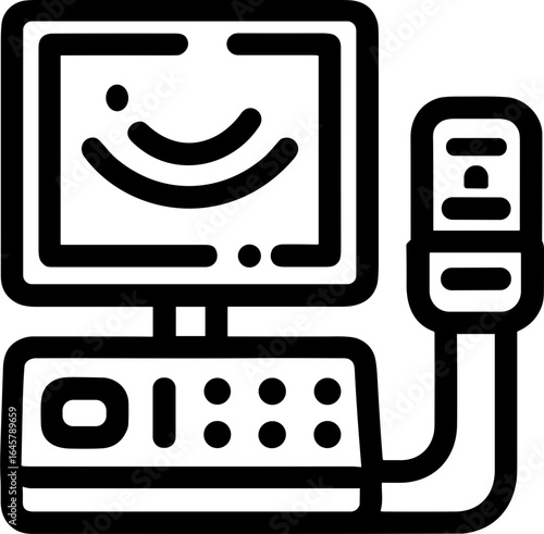 Ultrasound machine displaying fetal image, healthcare technology, digital creativity